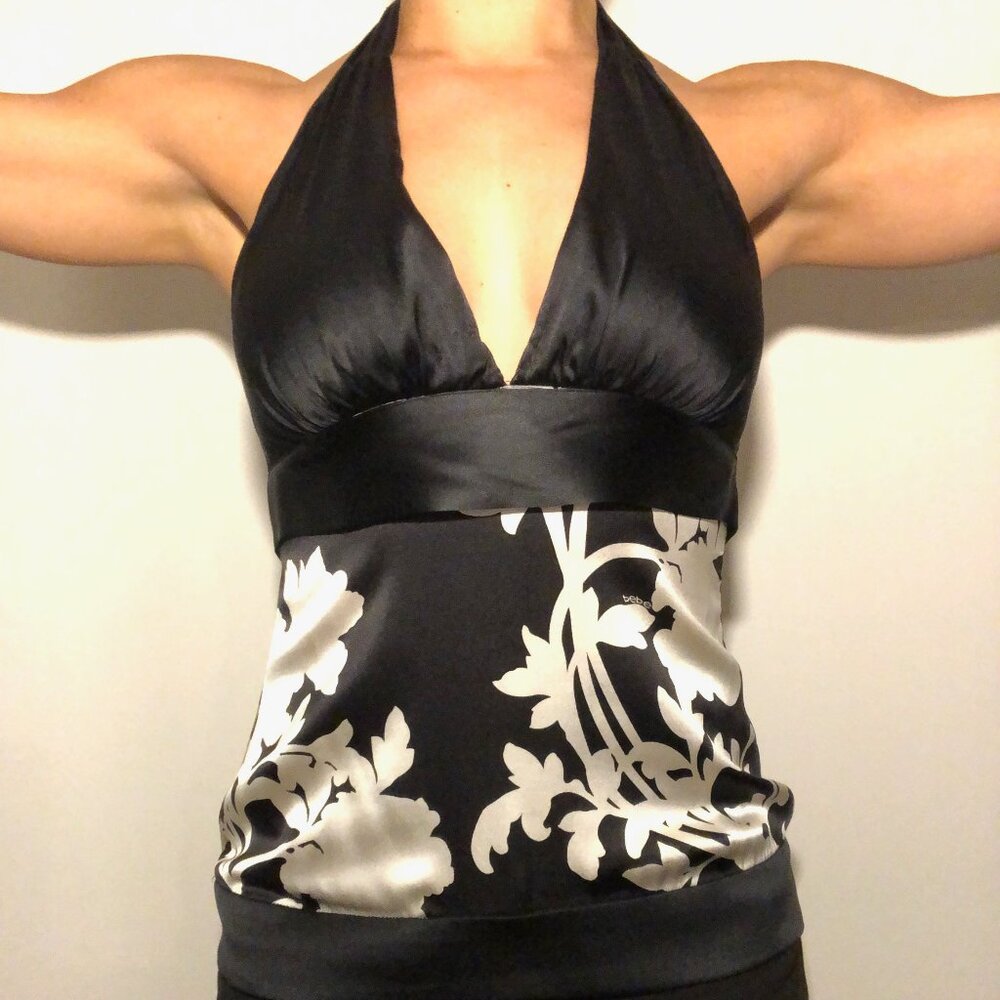 Bebe Silk Deep V Babydoll Halter Top